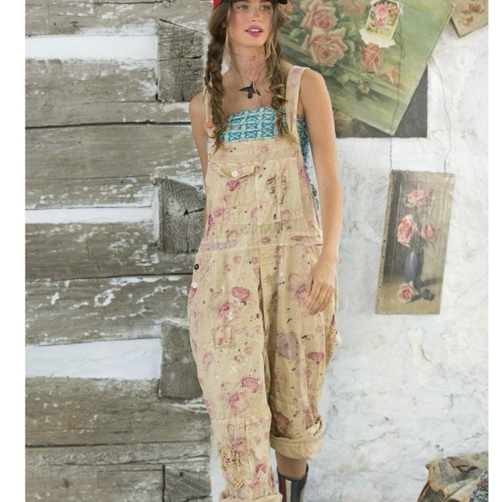 Floral Beige Overalls - Magnolia Pearl